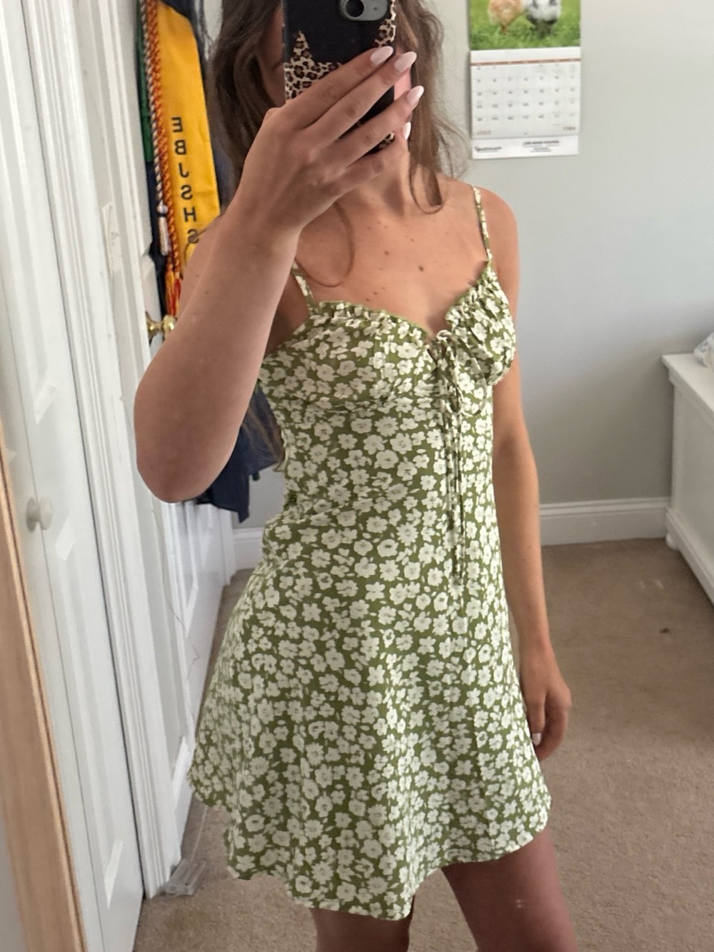 Princess Polly Olive Green Floral Tie-Front Mini Dress